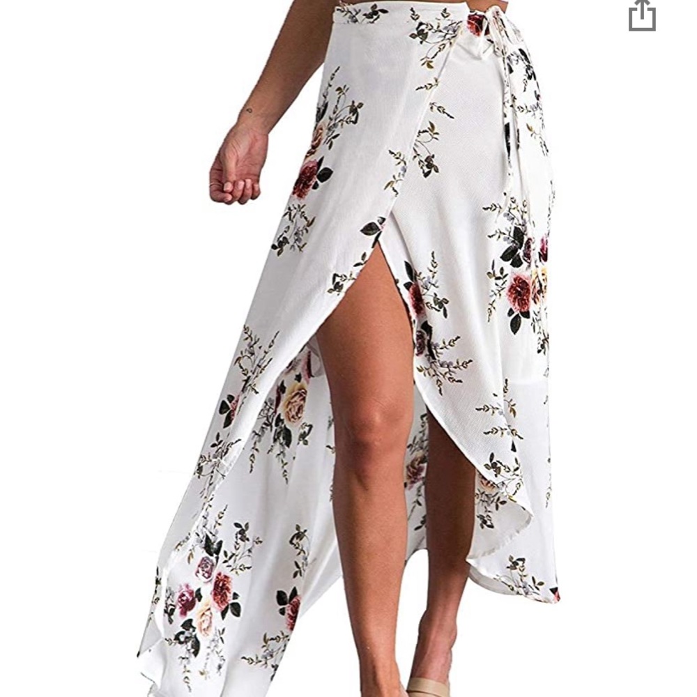 White floral wrap skirt